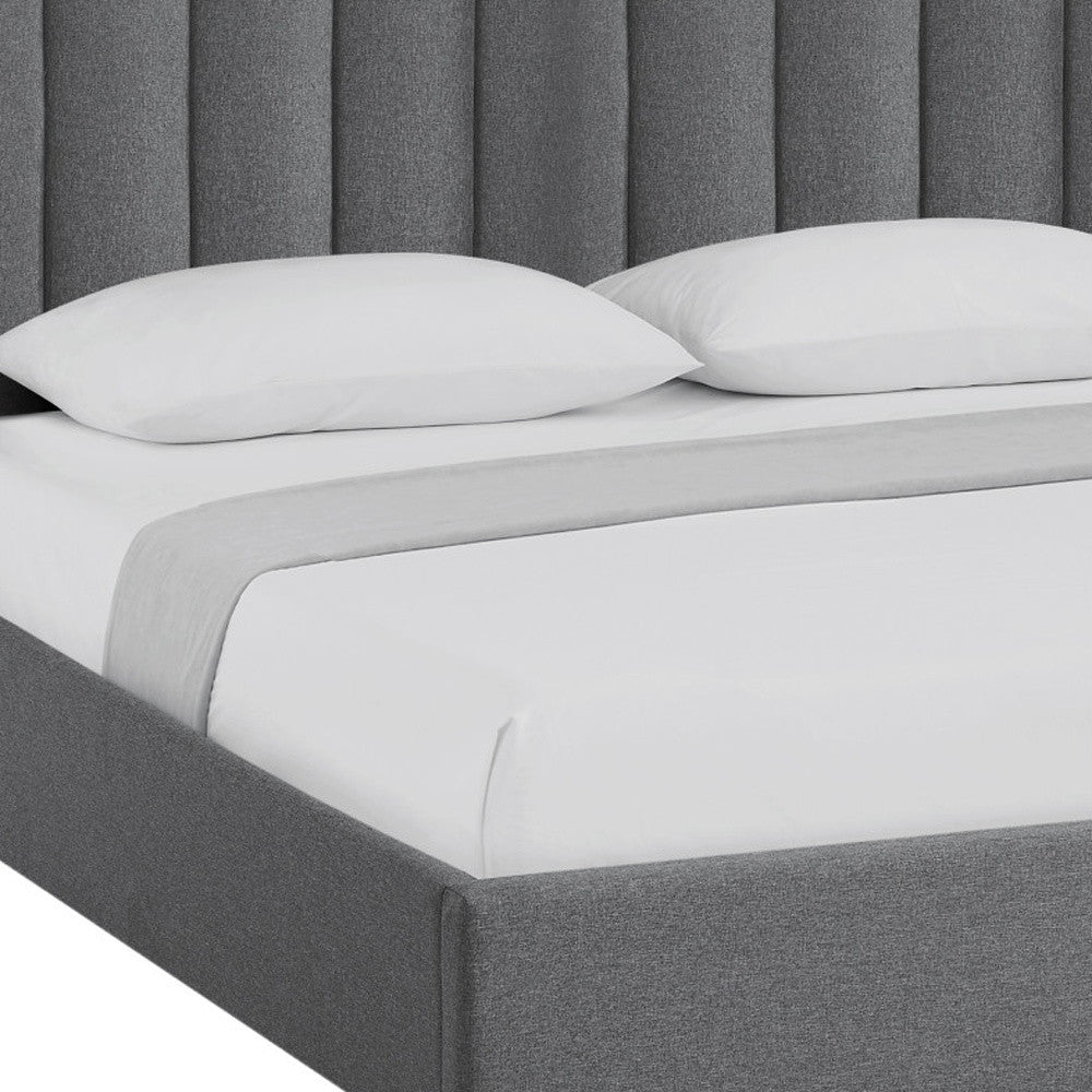 Gray Linen Upholstered King Bed Frame