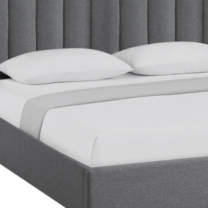 Gray Linen Upholstered King Bed Frame