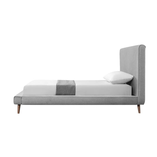 Gray Solid Wood Twin Upholstered Linen Bed