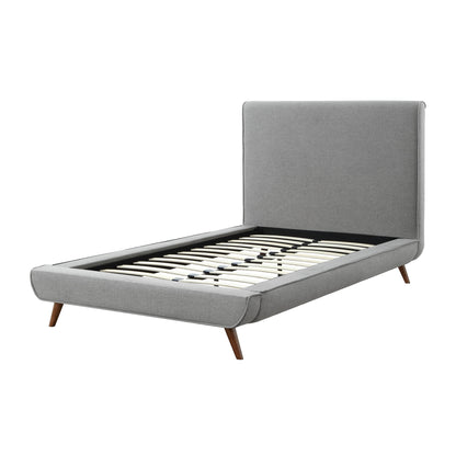 Gray Solid Wood Twin Upholstered Linen Bed