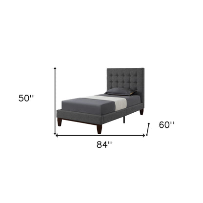 Light Gray Solid Wood Full Tufted Upholstered Linen Bed