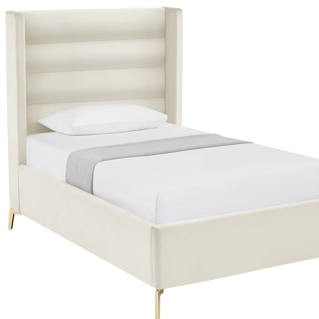 Cream Velvet Upholstered Full Bed Frame
