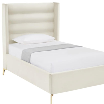 Cream Velvet Upholstered Full Bed Frame