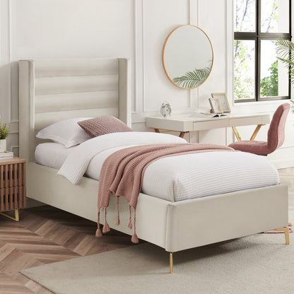 Cream Velvet Upholstered Full Bed Frame