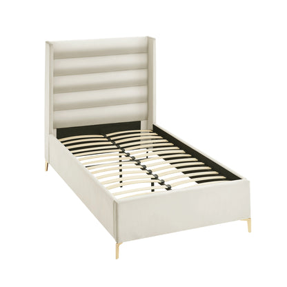 Cream Velvet Upholstered Full Bed Frame