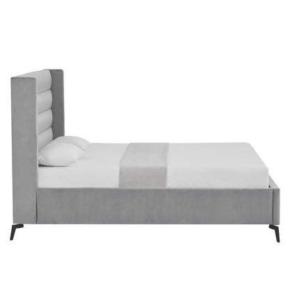 Light Gray Velvet Upholstered Full Bed Frame