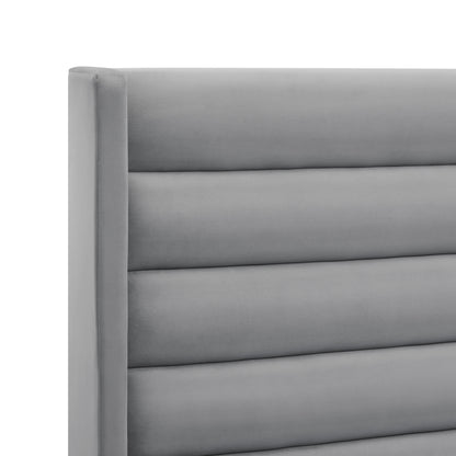 Light Gray Velvet Upholstered Full Bed Frame