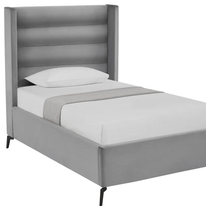 Light Gray Velvet Upholstered Full Bed Frame