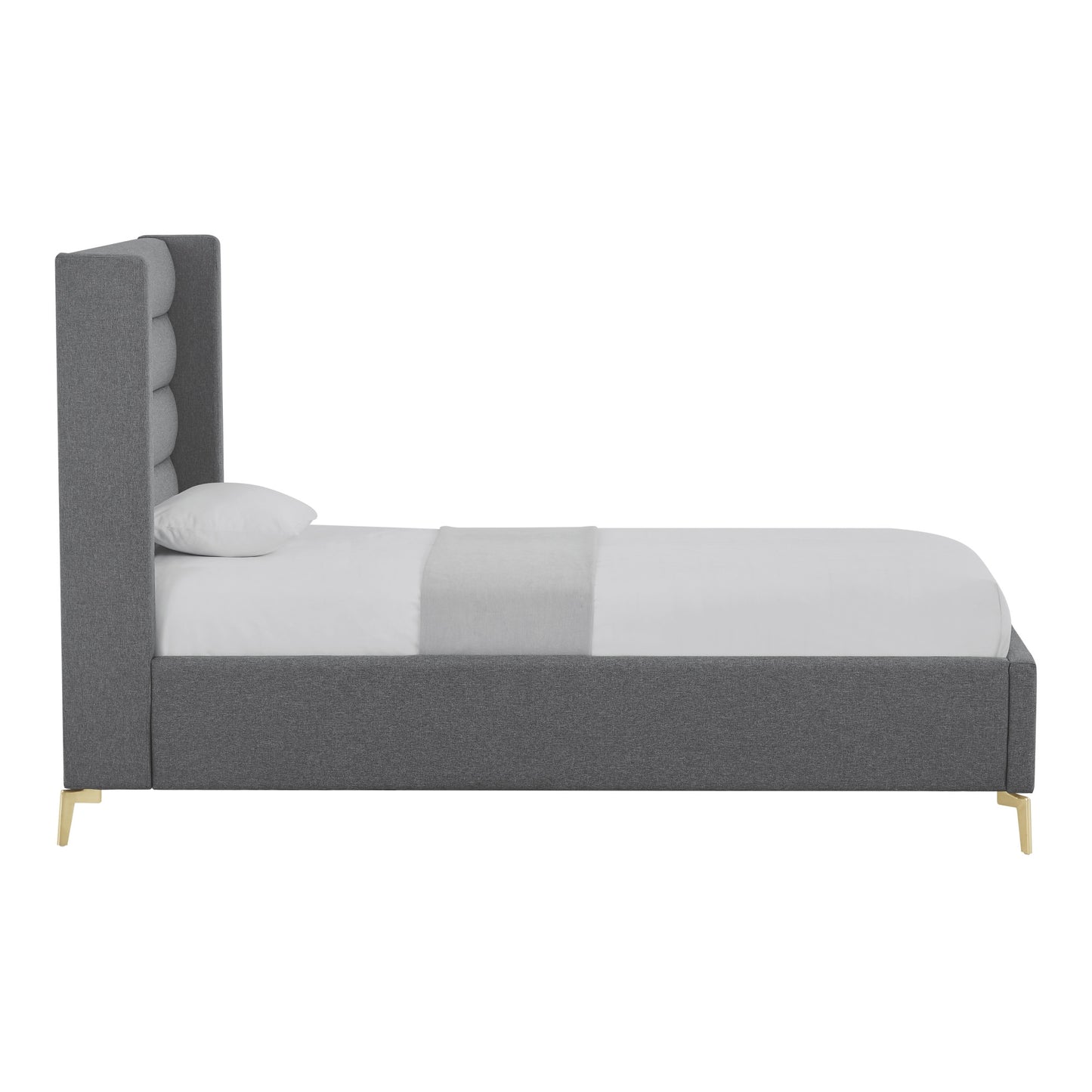 Gray Linen Upholstered Full Bed Frame