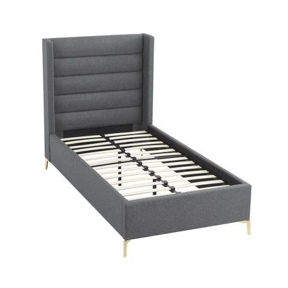 Gray Linen Upholstered Full Bed Frame