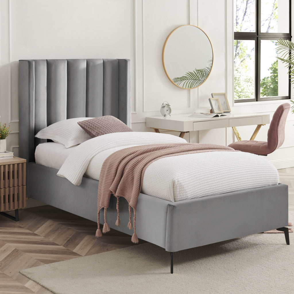 Light Gray Velvet Upholstered Full Bed Frame
