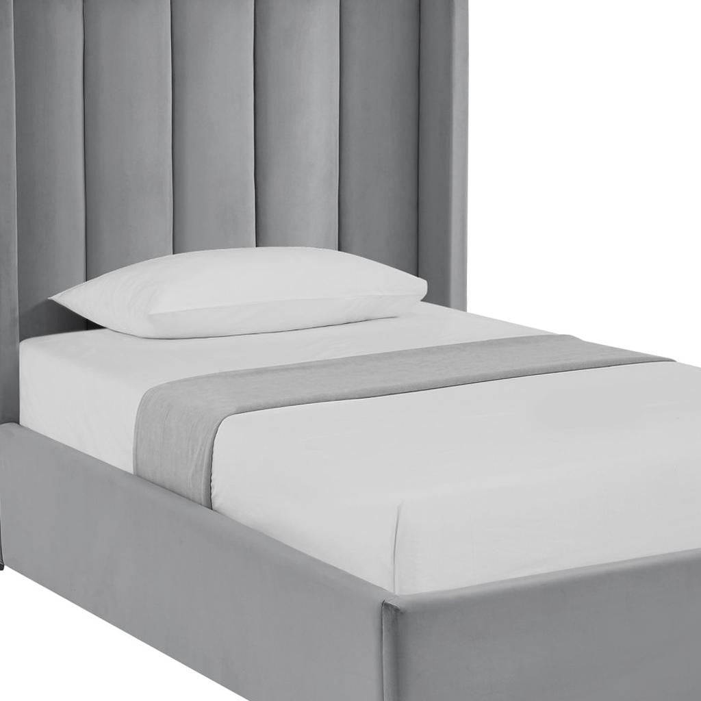 Light Gray Velvet Upholstered Full Bed Frame
