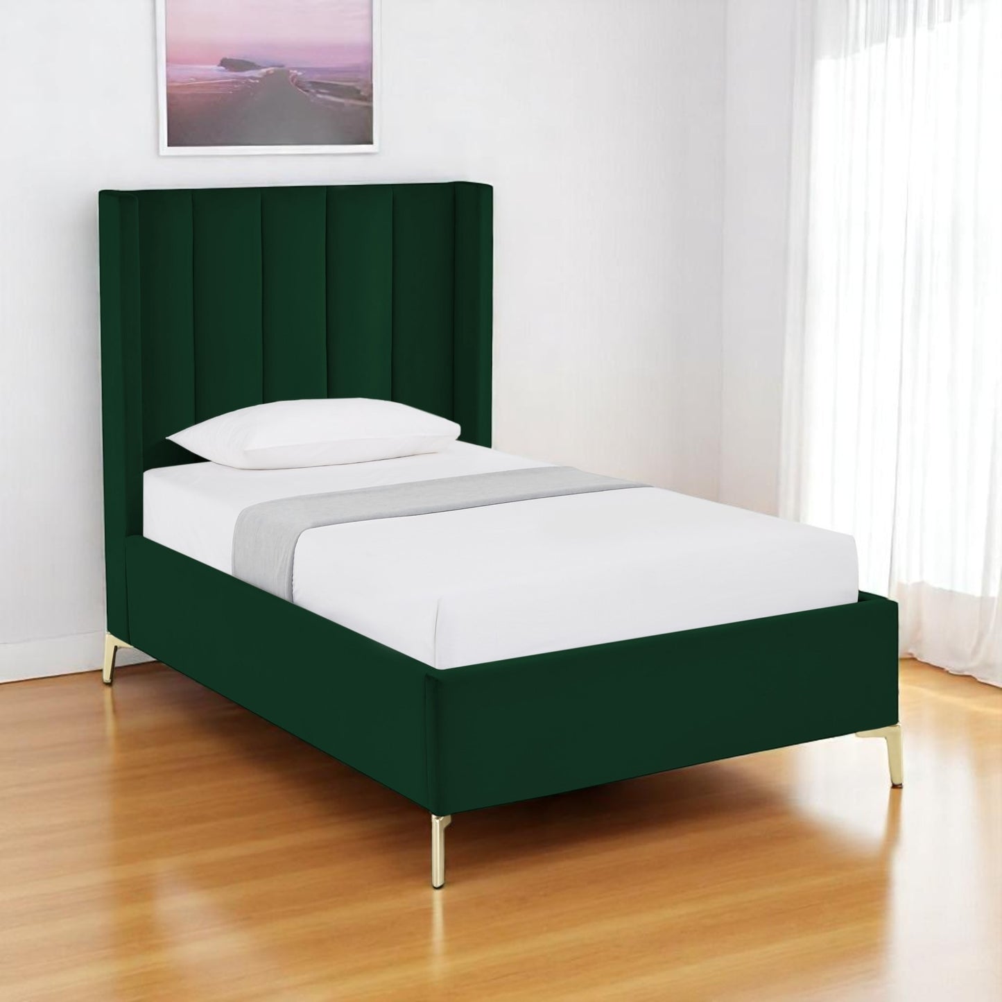 Green Velvet Upholstered Full Bed Frame