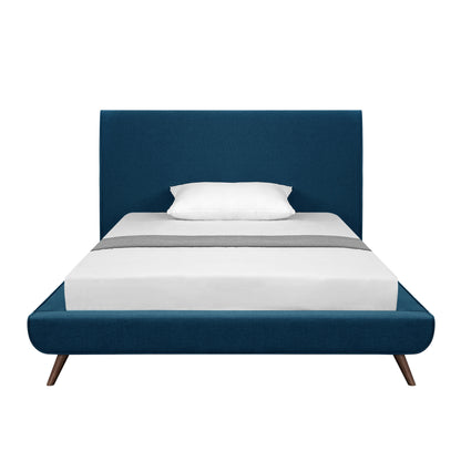 Denim Blue Solid Wood Full Upholstered Linen Bed
