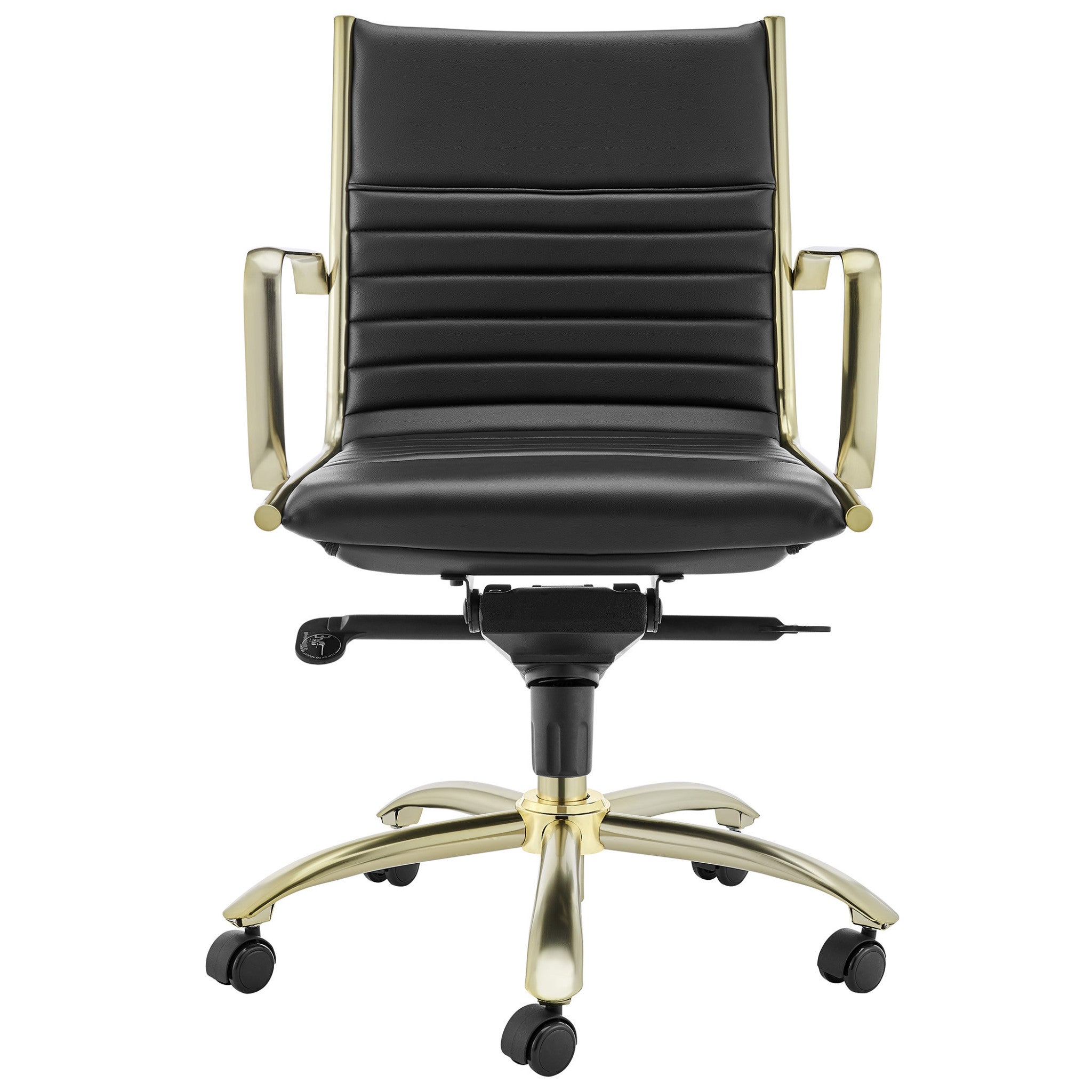 Black and Gold Steel and Faux Leather Adjustable Swivel Rolling Conference Office Chair