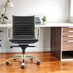 Black and Gold Steel and Faux Leather Adjustable Swivel Rolling Conference Office Chair