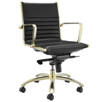 Black and Gold Steel and Faux Leather Adjustable Swivel Rolling Conference Office Chair