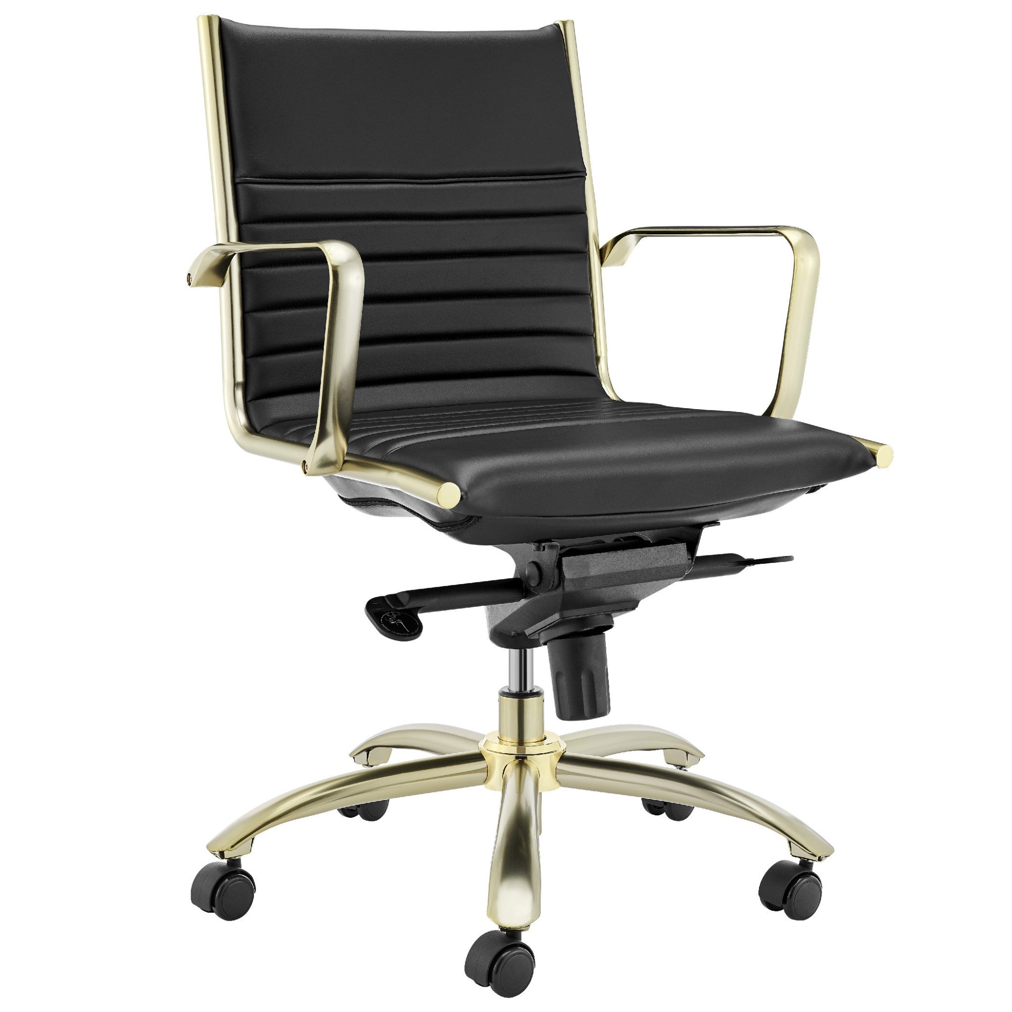 Black and Gold Steel and Faux Leather Adjustable Swivel Rolling Conference Office Chair