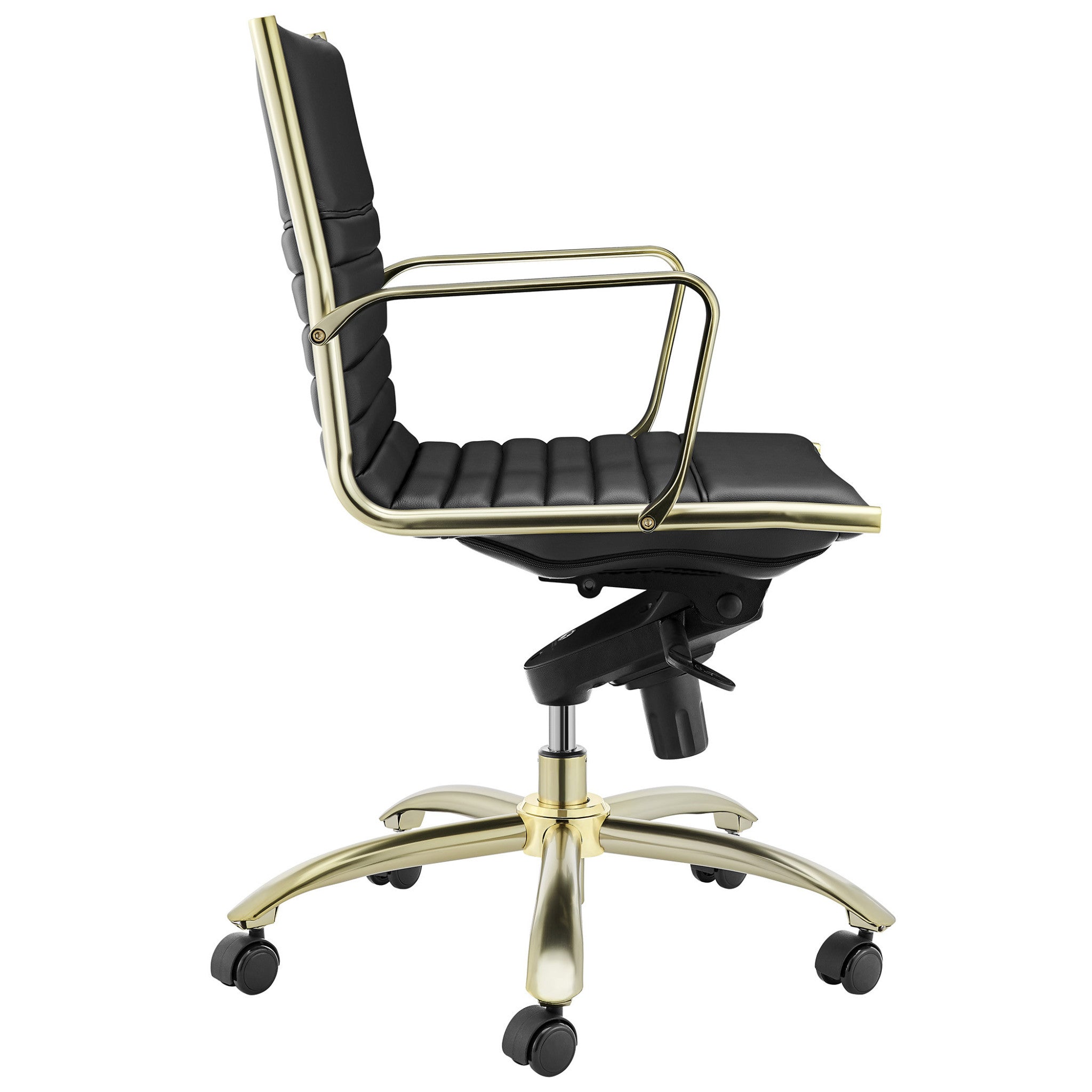 Black and Gold Steel and Faux Leather Adjustable Swivel Rolling Conference Office Chair