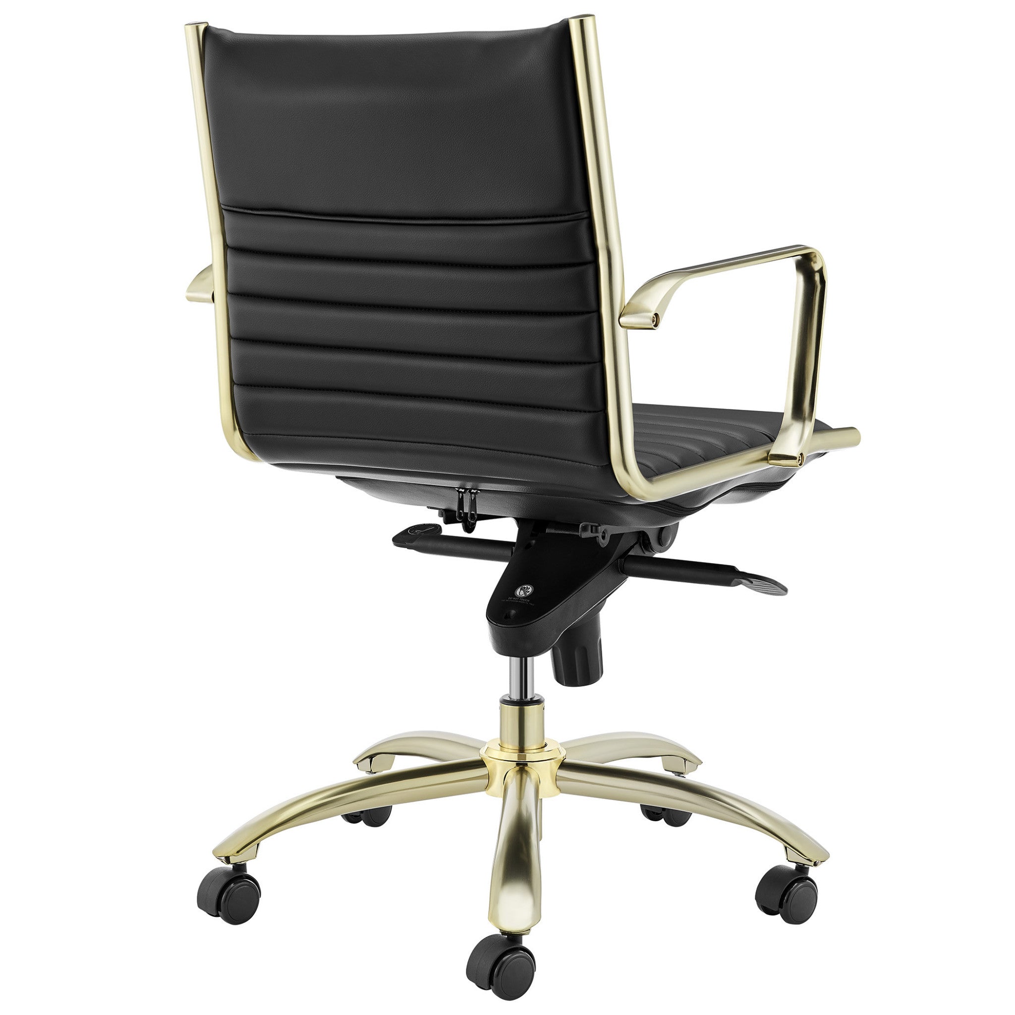 Black and Gold Steel and Faux Leather Adjustable Swivel Rolling Conference Office Chair