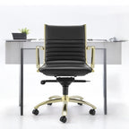 Black and Gold Steel and Faux Leather Adjustable Swivel Rolling Conference Office Chair
