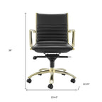 Black and Gold Steel and Faux Leather Adjustable Swivel Rolling Conference Office Chair