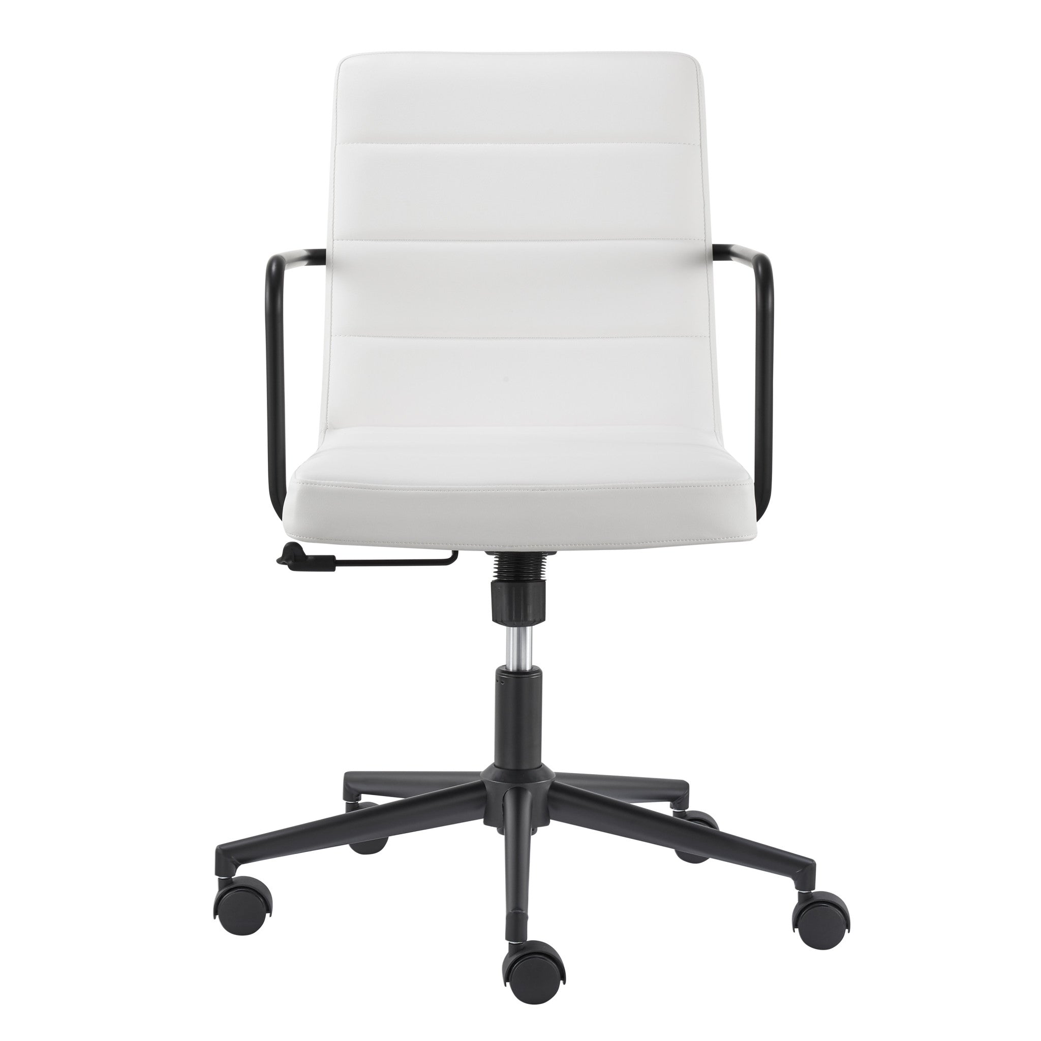 White and Black Steel and Faux Leather Adjustable Swivel Rolling Office Chair