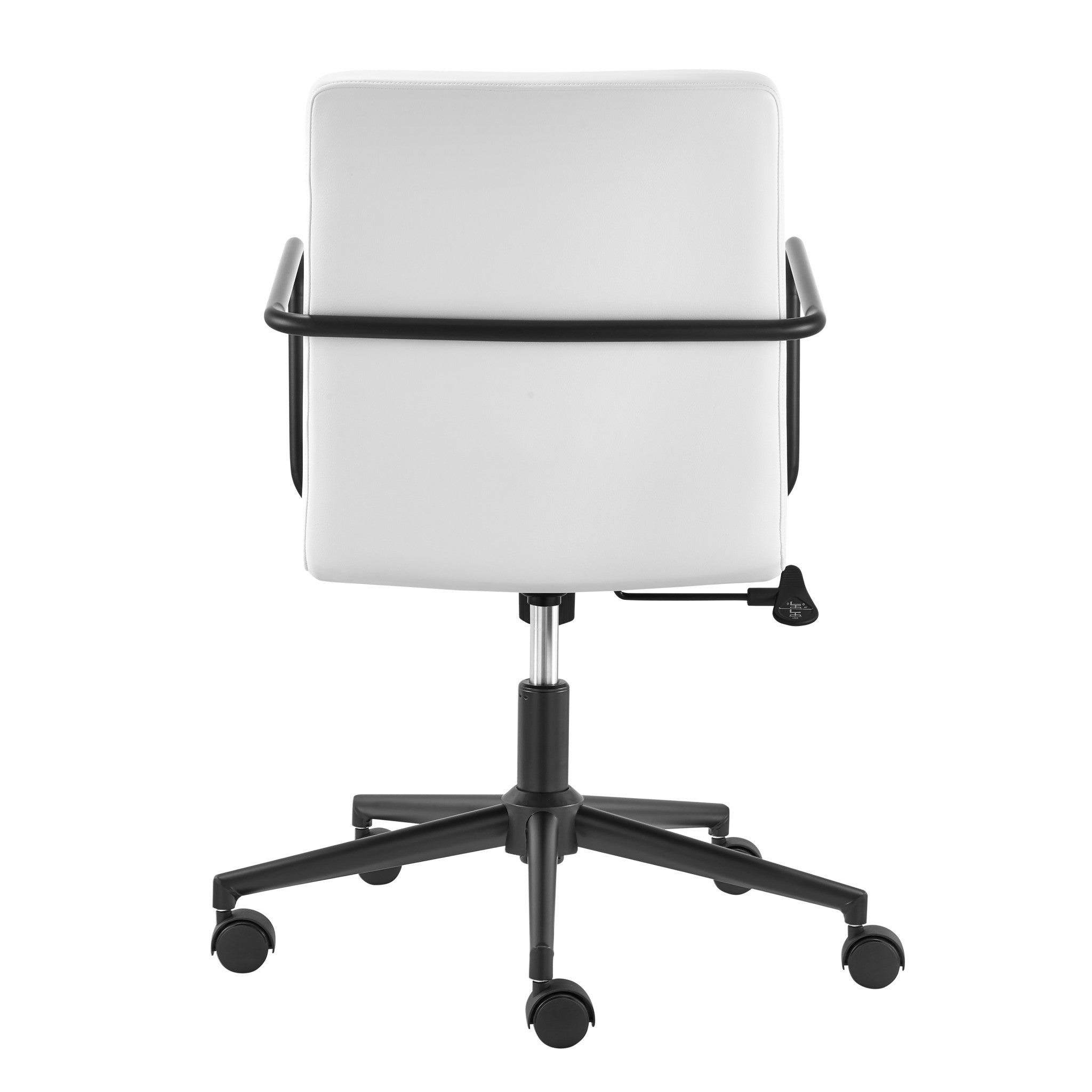 White and Black Steel and Faux Leather Adjustable Swivel Rolling Office Chair