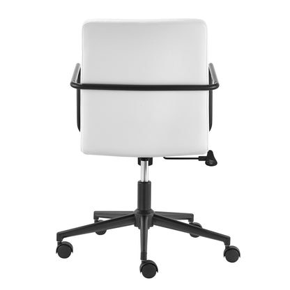 White and Black Steel and Faux Leather Adjustable Swivel Rolling Office Chair