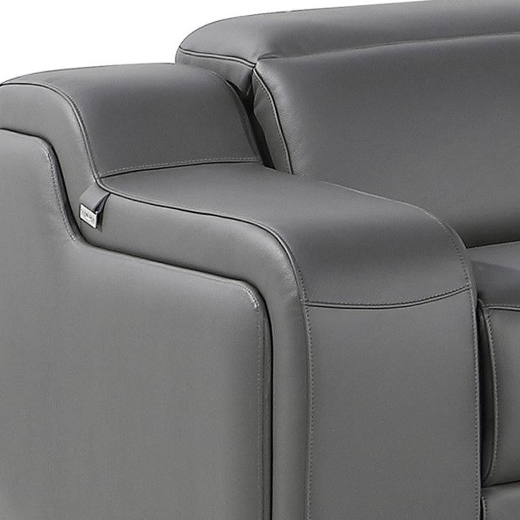 Dark Gray Italian Leather Power Reclining L Shaped Six Piece Corner Sectional With Console