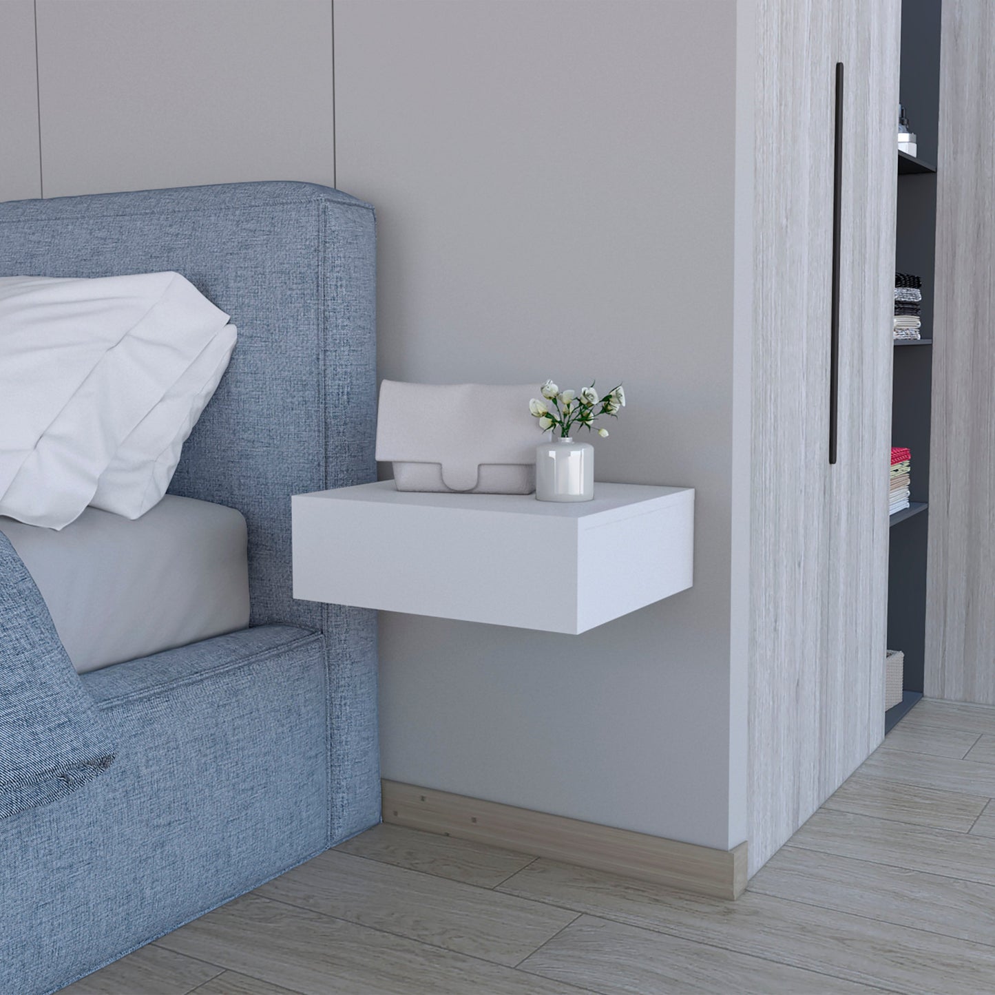 5" White Wood One Drawer Floating Nightstand