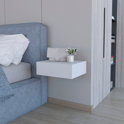 5" White Wood One Drawer Floating Nightstand