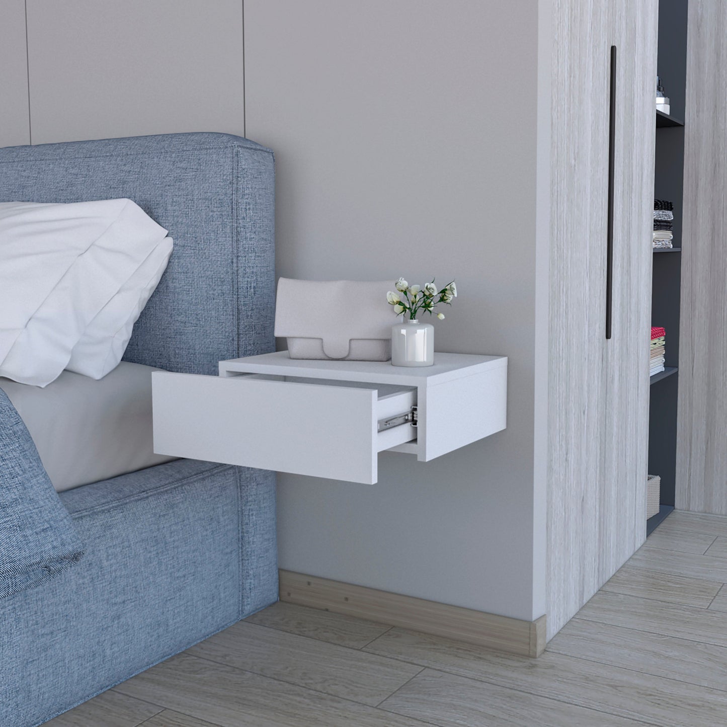 5" White Wood One Drawer Floating Nightstand