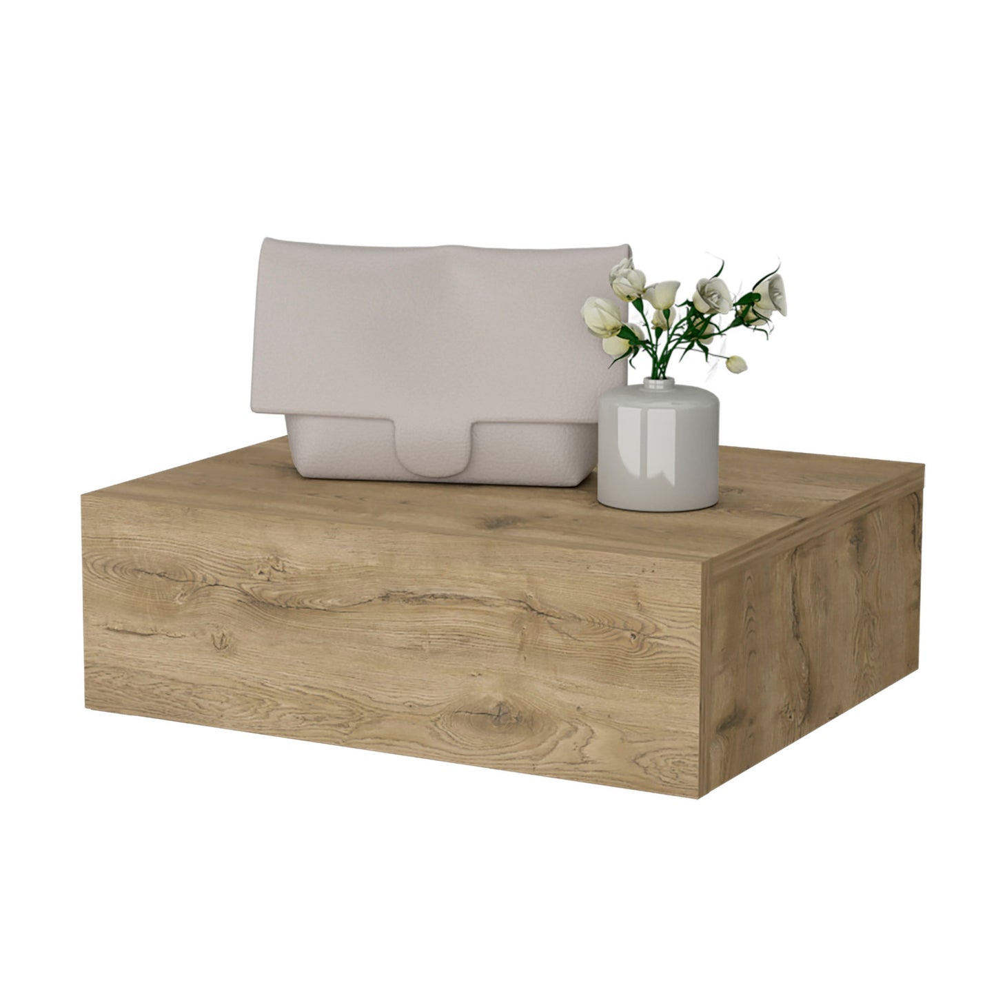 5" Beige Wood One Drawer Floating Nightstand