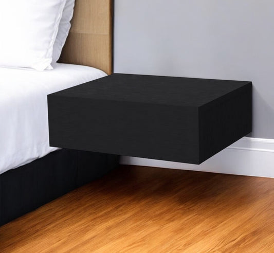 5" Black Wood One Drawer Floating Nightstand