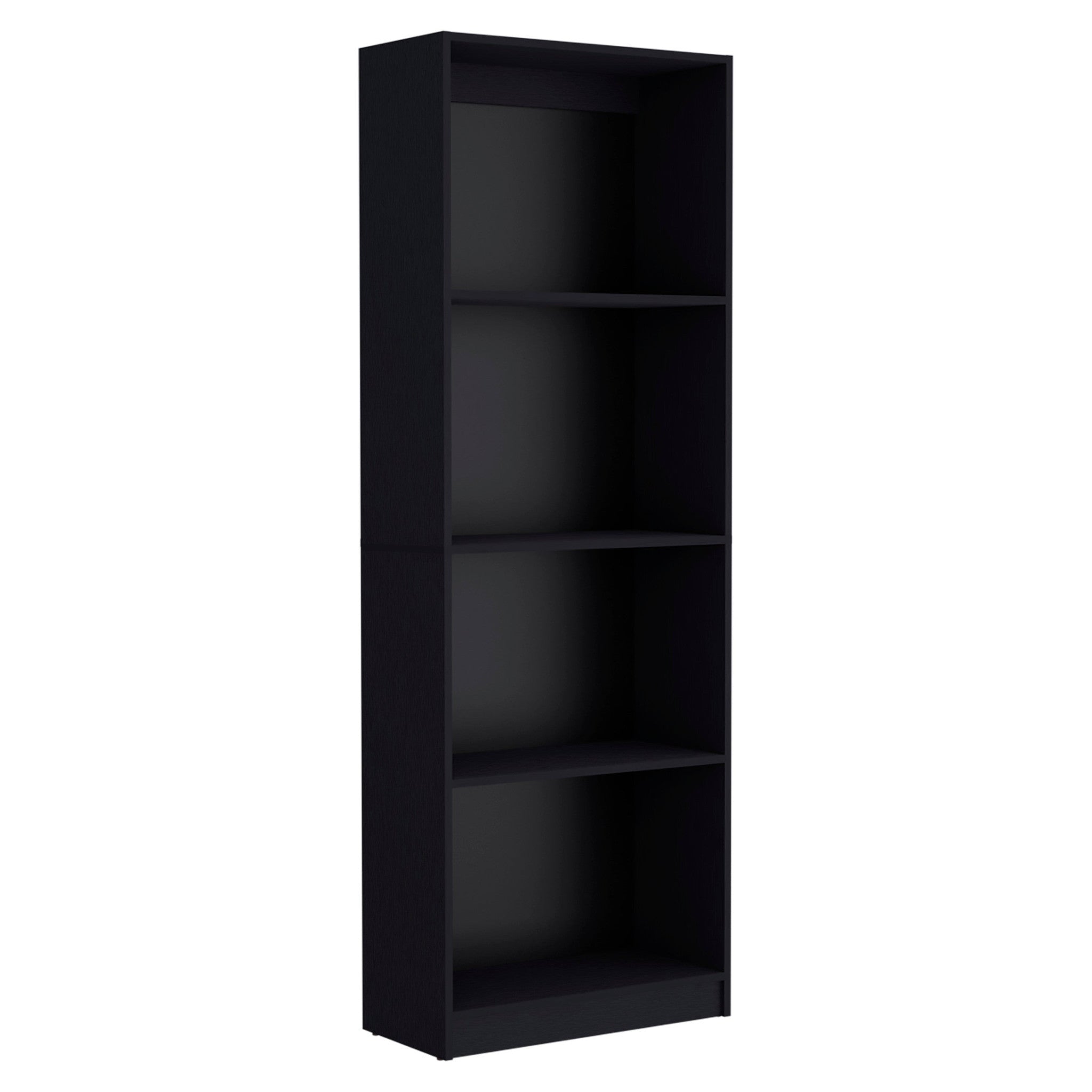 71" Black Wood Four Tier Bookcase