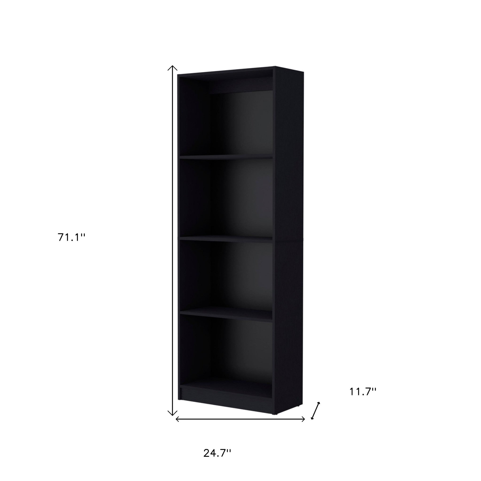 71" Black Wood Four Tier Bookcase