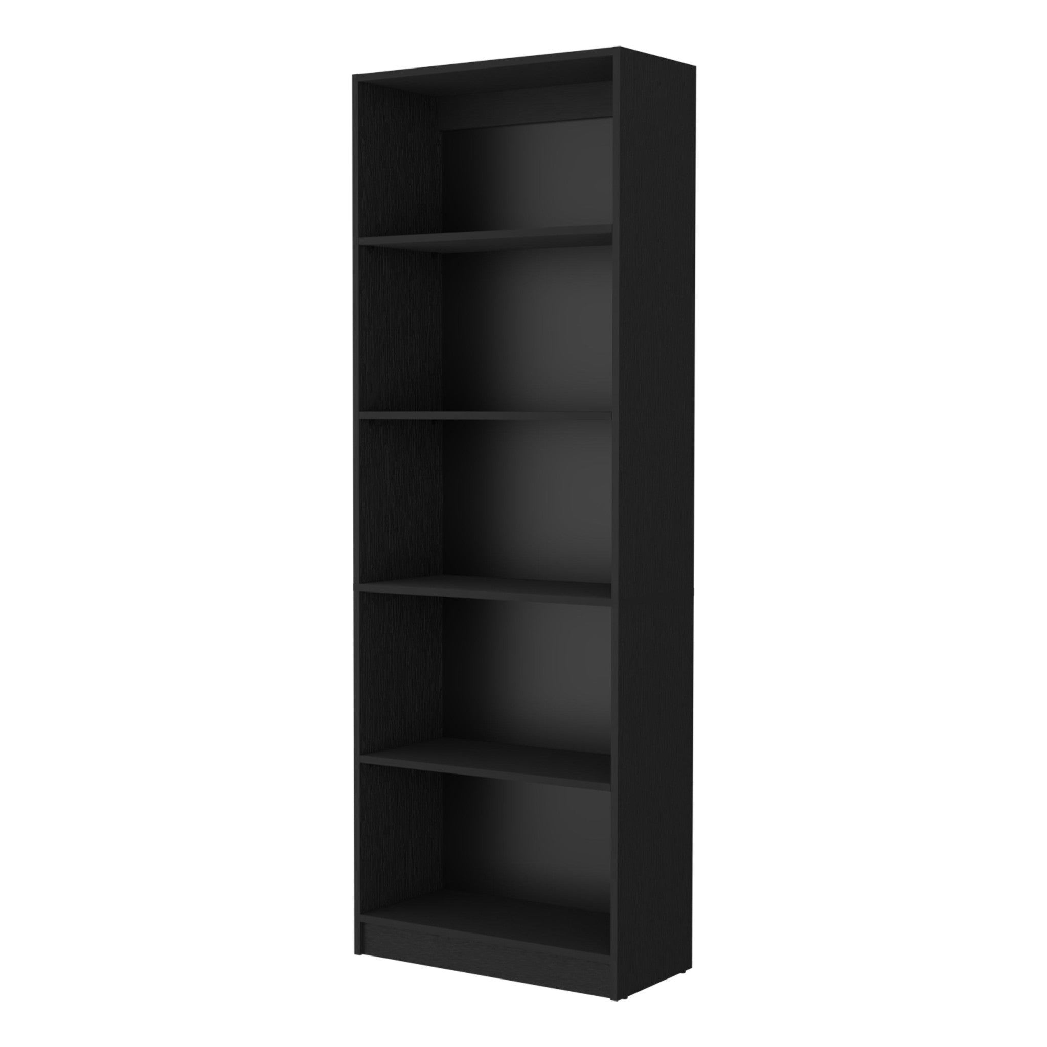 71" Black Wood Five Tier Bookcase
