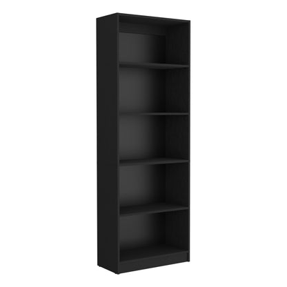71" Black Wood Five Tier Bookcase