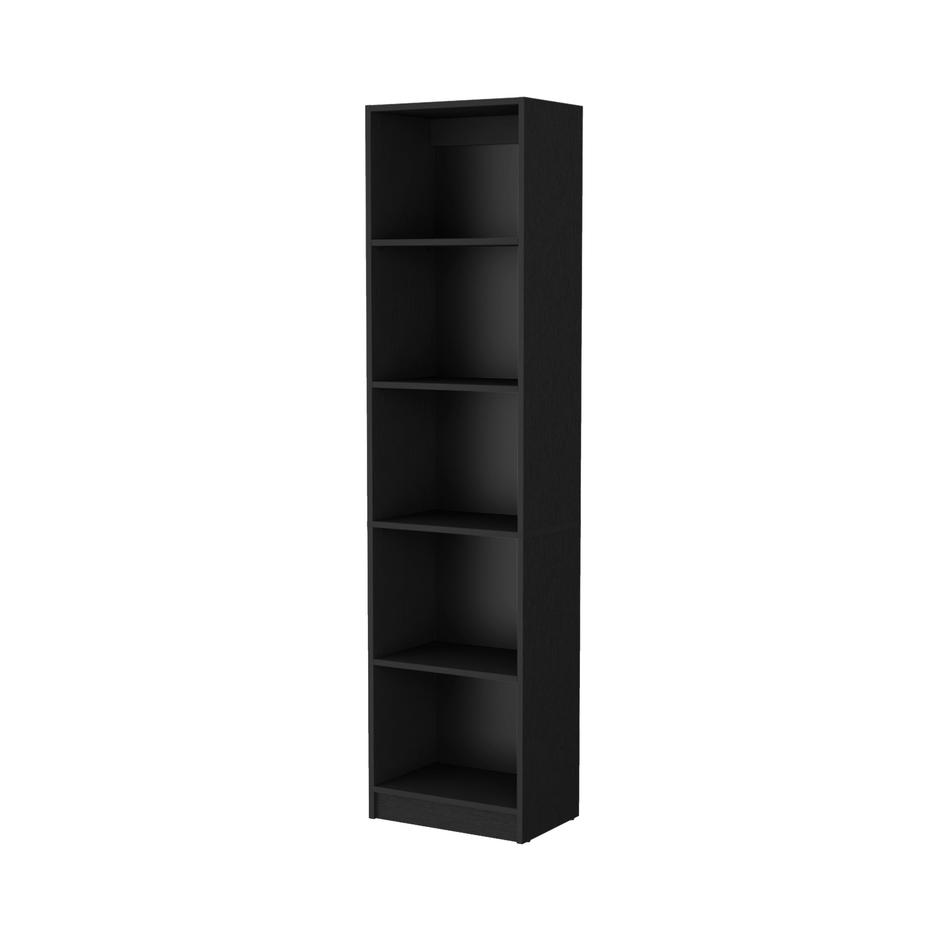 70" Black Wood Five Tier Bookcase