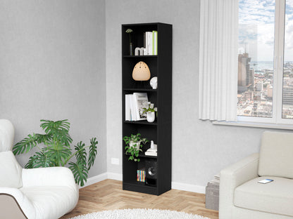 70" Black Wood Five Tier Bookcase