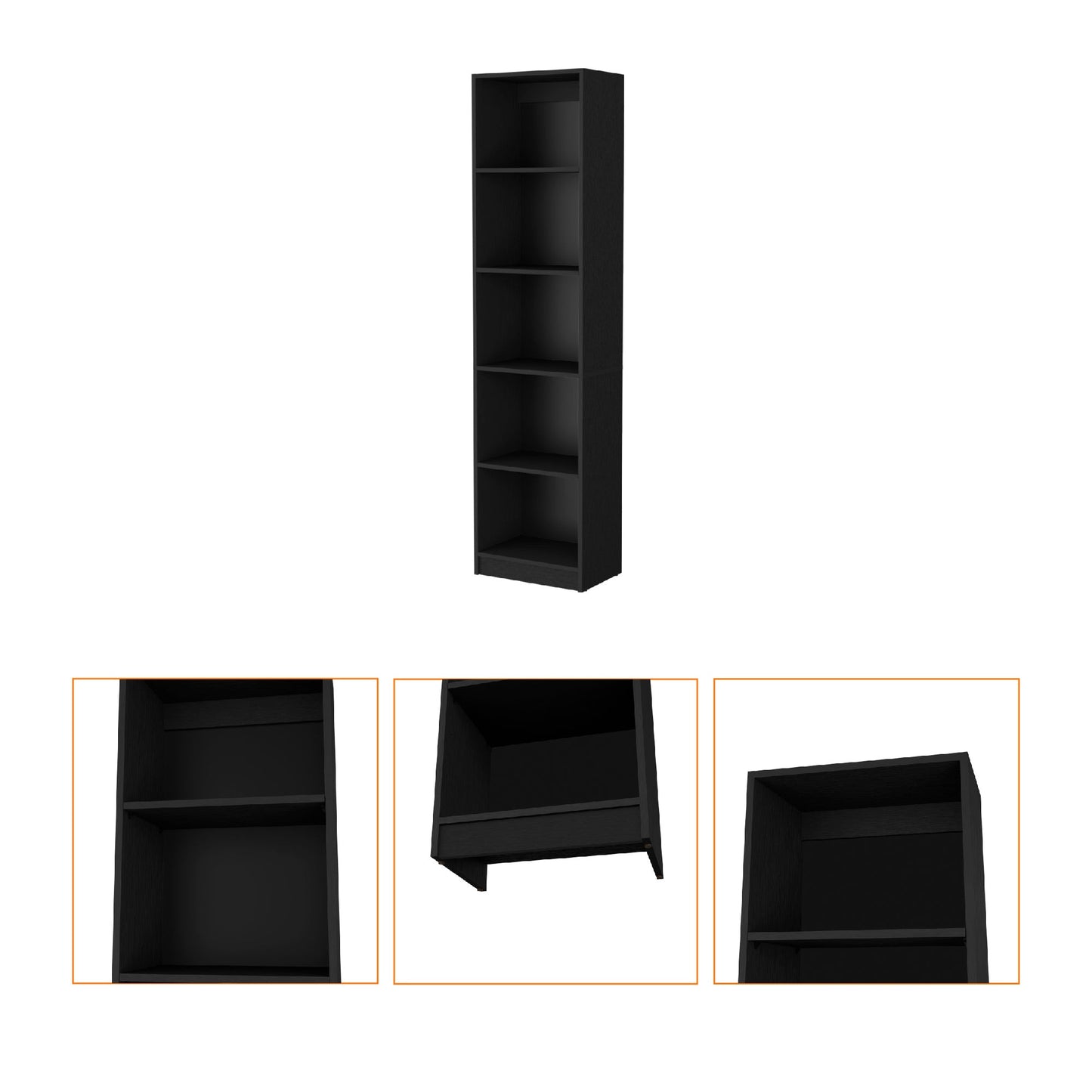 70" Black Wood Five Tier Bookcase