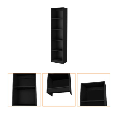 70" Black Wood Five Tier Bookcase