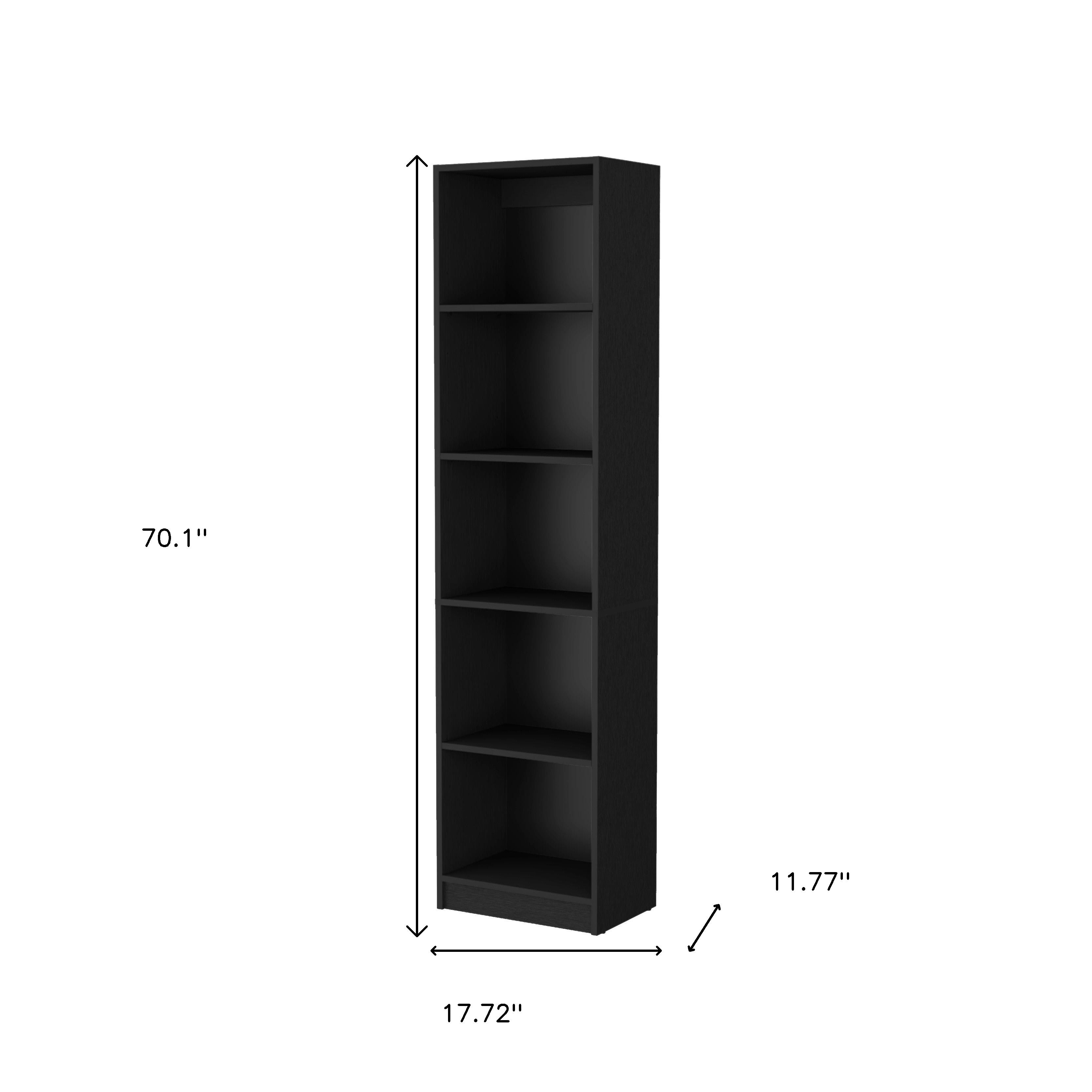 70" Black Wood Five Tier Bookcase