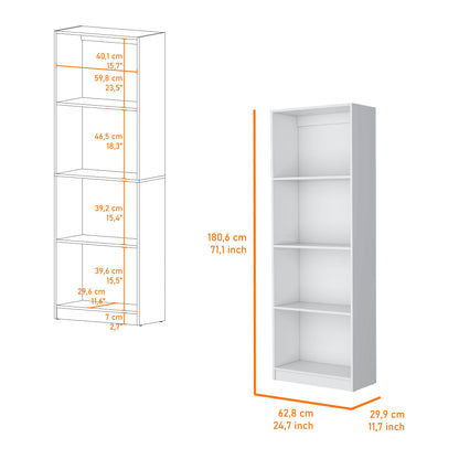 71" White Wood Four Tier Bookcase