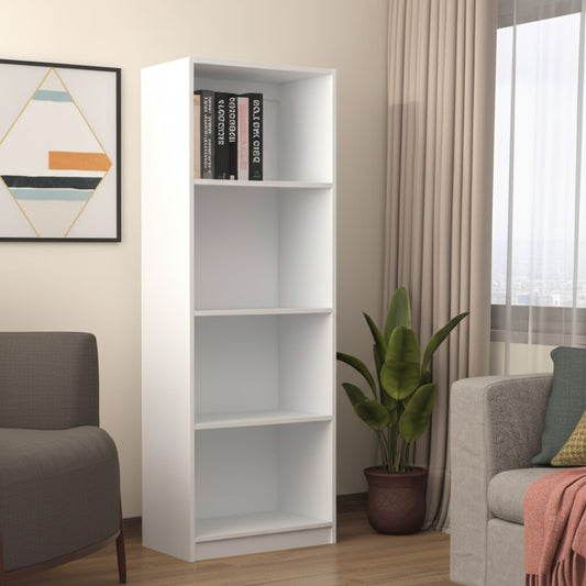 71" White Wood Four Tier Bookcase