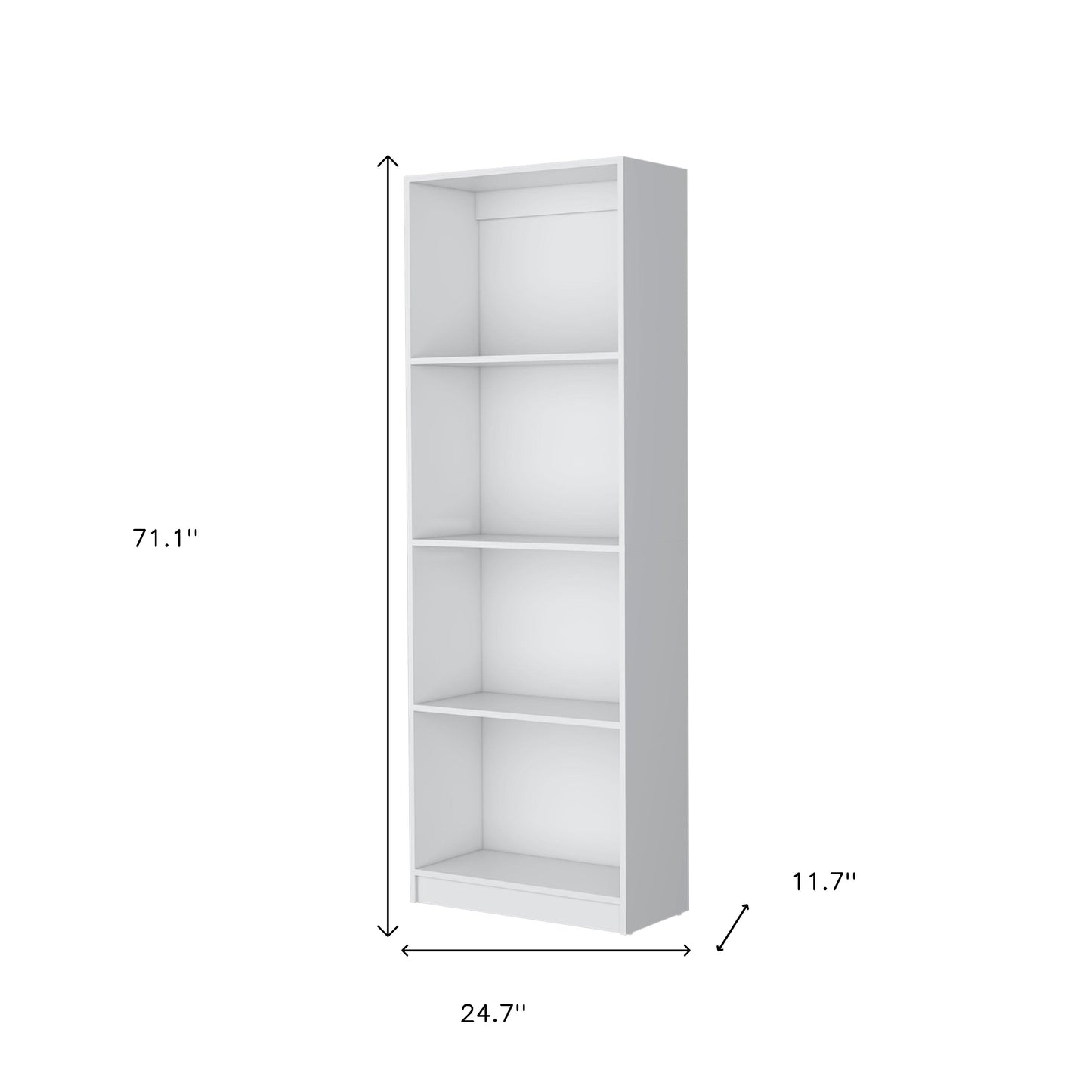 71" White Wood Four Tier Bookcase