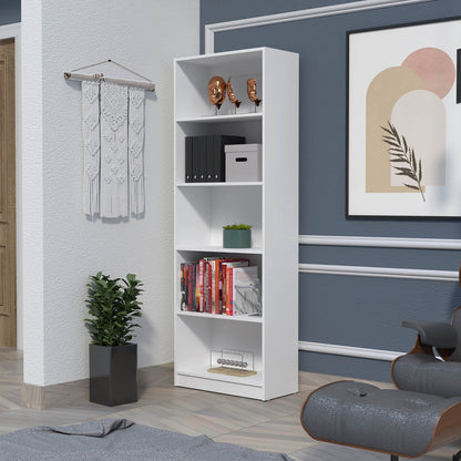 71" White Wood Five Tier Bookcase