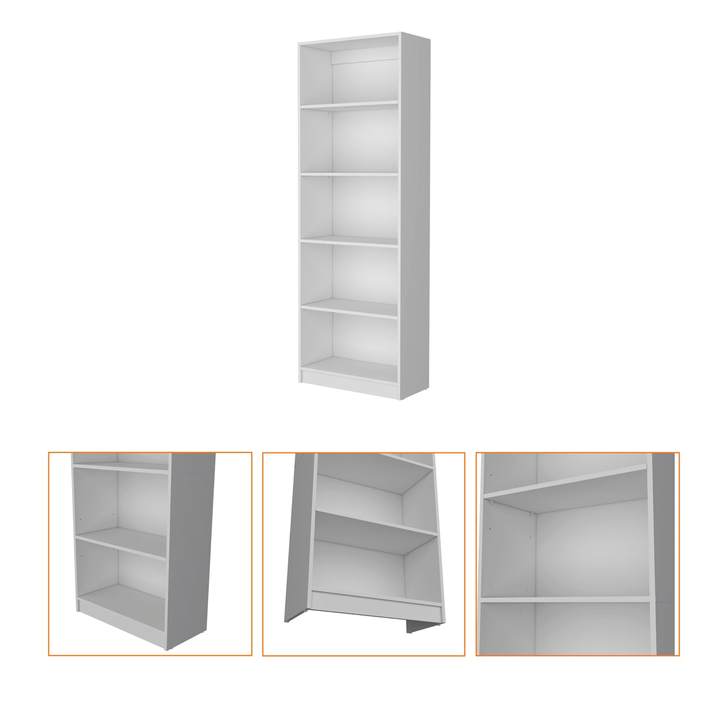 71" White Wood Five Tier Bookcase