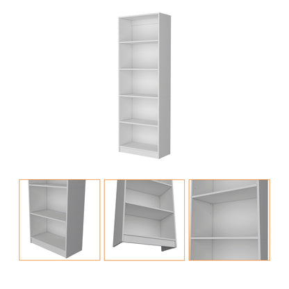 71" White Wood Five Tier Bookcase